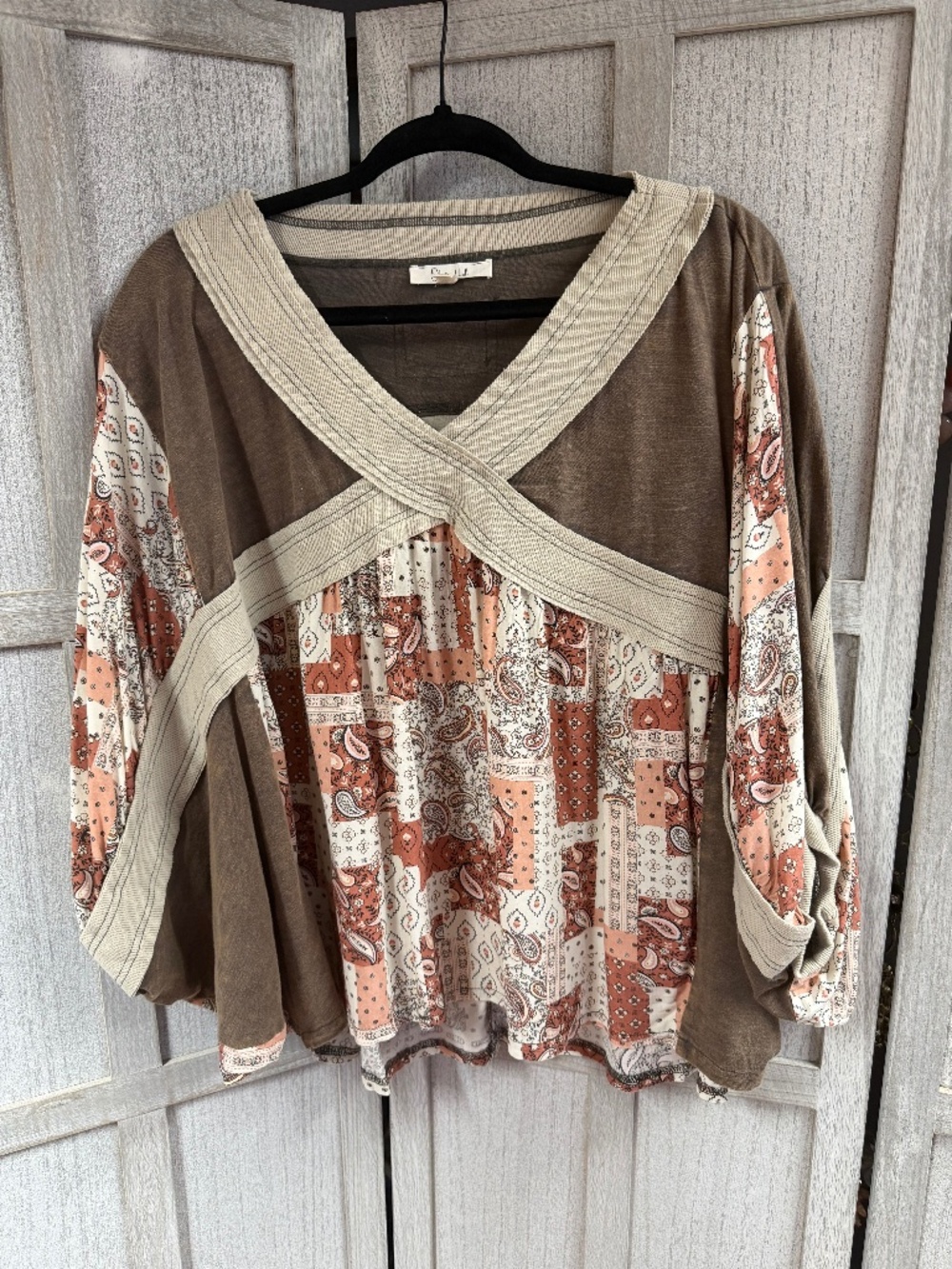 OLI & HALI Washed Rib Crossed Patchwork Top - Picture 1 of 4